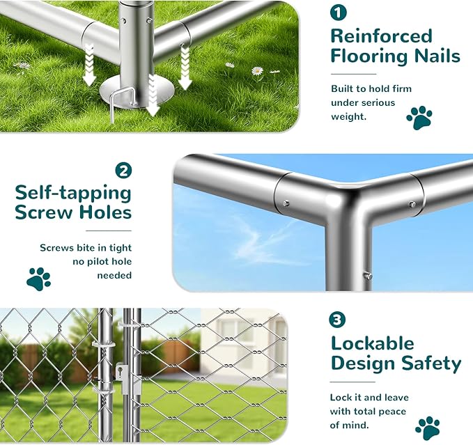 7.8'x7.8' Outdoor Dog Kennel, Heavy-Duty Dog Enclosure with Wire Mesh Fence, Lock & Waterproof Cover for Large Dogs