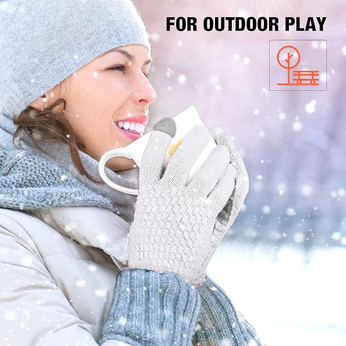 Geyoga 2 Pairs Women's Winter Touch Screen Gloves Soft Warm Fleece Lined Knit Elastic Cuff Winter Texting Gloves