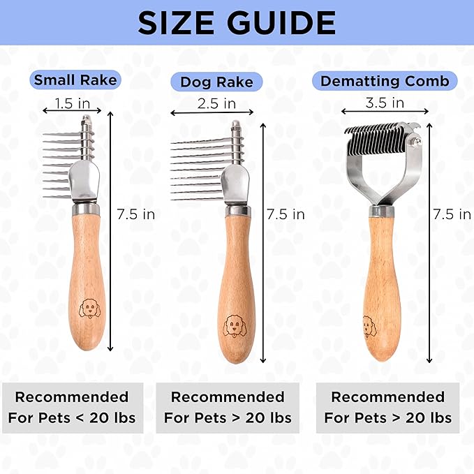 Pet Dematting Comb for Dogs and Cats with Wood Handle, Deshedding Undercoat Rake for Dogs with Stainless Steel Blades, Dog Comb for Detangling Thinning and Shedding, All Hair Types [We Love Doodles]