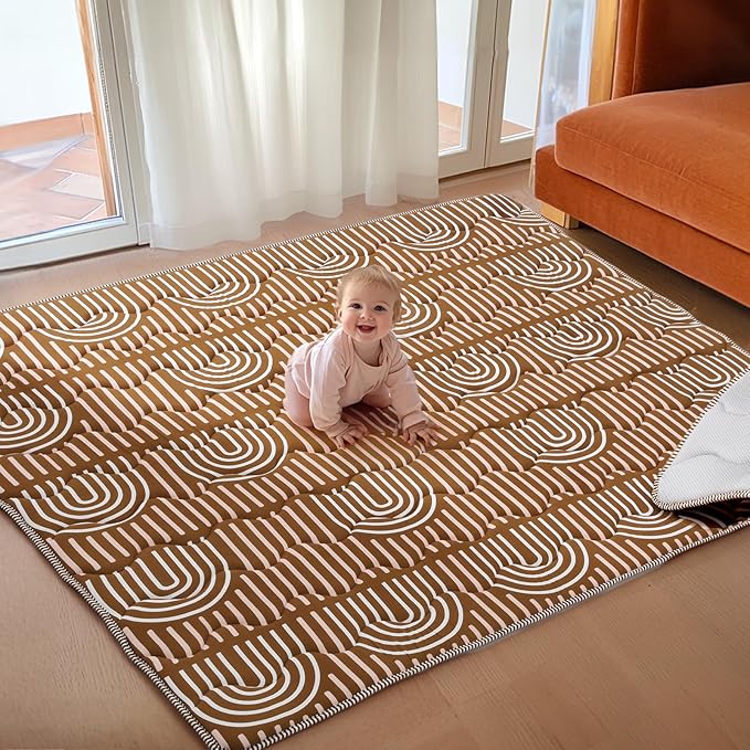 Soft Thicker Baby Mat for Floor 71"x59", Extra Large Baby Play Mat, Non-Slip Playpen Mat, Easy to Clean & Portable Playmat, Crawling Mat for Babies Toddlers, Activity Mat, Rainbow, Brown