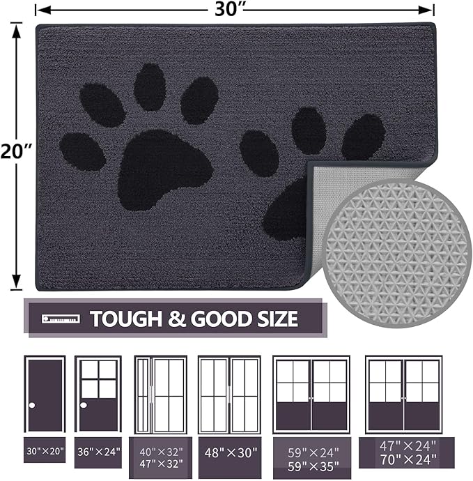 Buganda Dog Door Mat for Muddy Paws, Absorbent Dirt Trapper Washable Indoor Doormats, Non Slip Low-Profile Mud Mat for Dogs, Front Entrance Doormat for Inside Floor (59x24 Inches, Black)