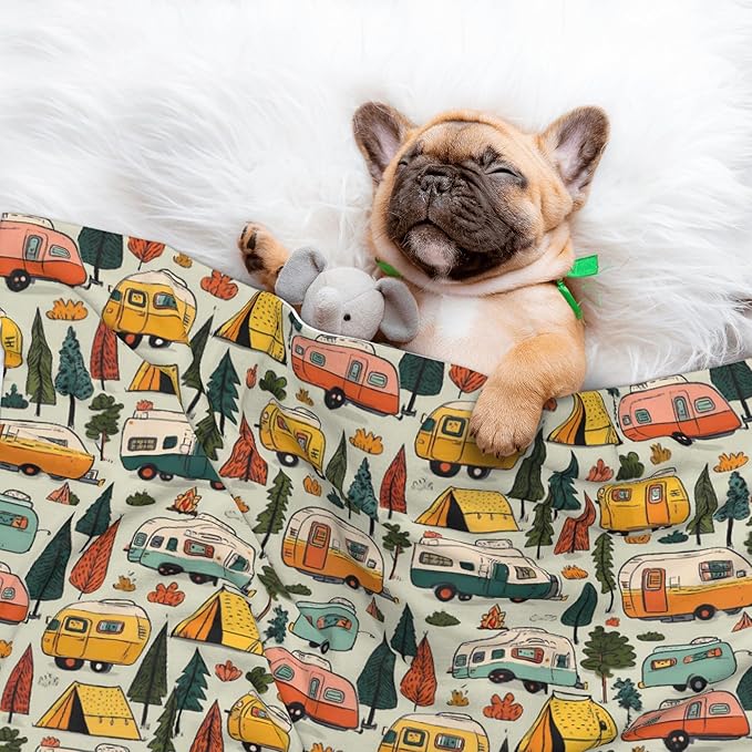 Waterproof Dog Blanket Soft Pet Blanket for Puppy Cat, Fleece Cat Throw Blankets for Furniture Bed Couch Sofa Reversible - Camping Caravan 3