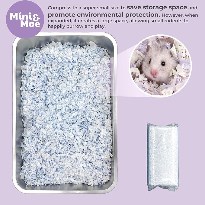 mini&moe Hamster Bedding 23 Liters:Hamster Bedding Dust-Free and Odor Control Moisture Absorbent Natural Paper Small Pet Bedding - for Guinea Pigs, Hamsters, Rabbits, and Small Animal