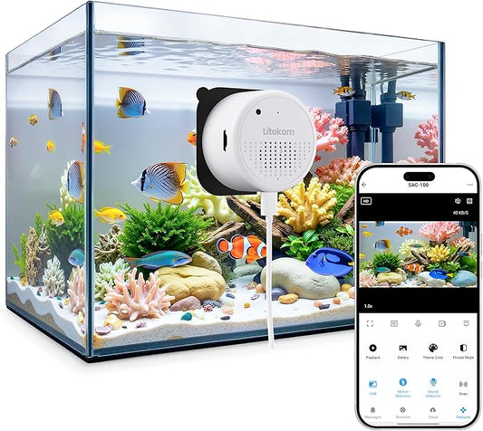 litokam Reptile & Aquarium Camera, 2K Anti-Glare Fish Tank & Terrarium Camera with Close-Focus Lens, 147° Ultra-Wide Angle, F1.0 Aperture, 3X Zoom, 24/7 Recording, 2.4G/5GHz WiFi