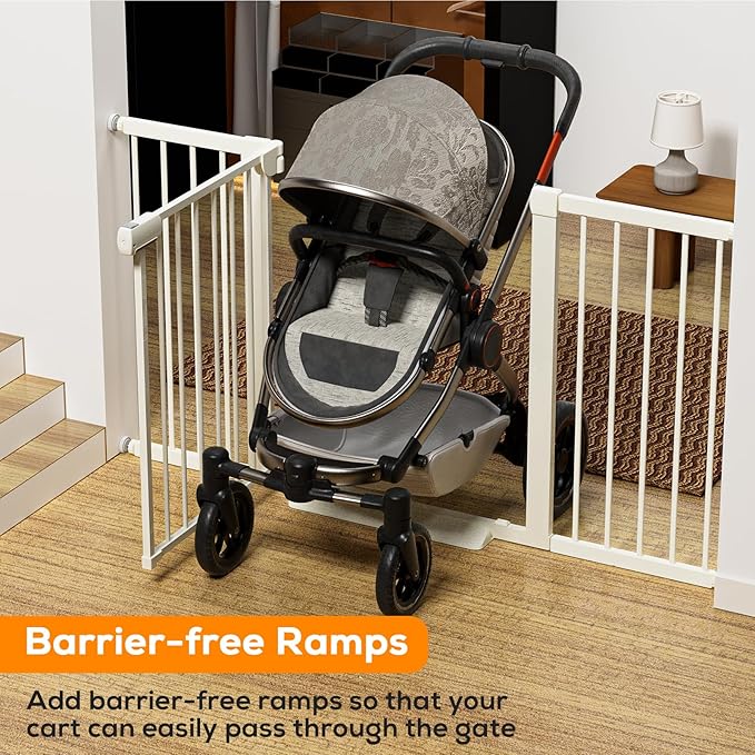 29.5-46" Magnetic Baby Gate for Stairs, Baby Safety Essentials, Auto Close Gate for Doorways, Easy Install Pressure Mounted Dog Gate Indoor, Pet Gates for Dogs, White (2 Pack)