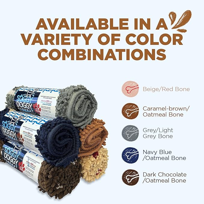 Soggy Doggy Slopmat Dog Food Mat – Absorbent Microfiber Chenille Pet Feeding Mat for Food & Water Bowls, Muddy Paws Small Doormat, Non-Slip, Machine Washable Rug – Caramel/Oatmeal Bone, 18” x 24”
