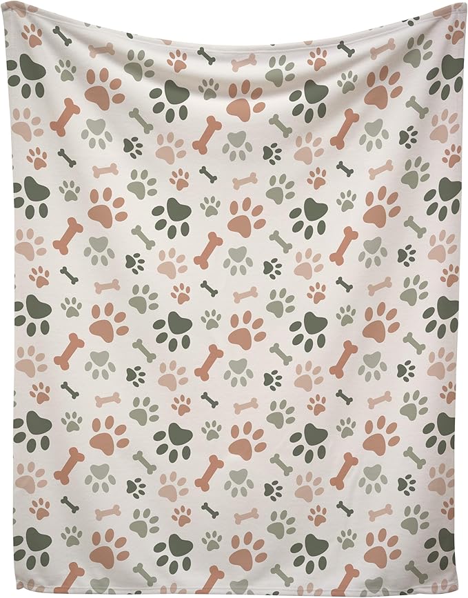 Cream Paw Print Fleece Pet Lightweight Blanket - 50" x 60" - Cute for Dogs - Gifts and Puppy Essentials - Printed in America