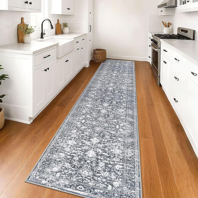 KILOCOCO Runner for Hallway 2.6x16 Runner Rug Printed Vintage Floral Washable