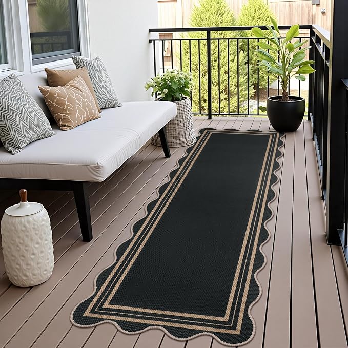 Scalloped 2.6x8 Kitchen Runner Rug, Washable Rugs