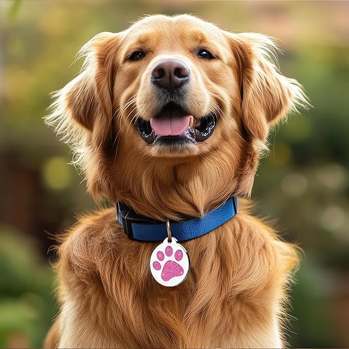 Dog Tags Personalized for Pets Dog Name Tags Personalized Dog Tag Engraved with Any Name & Text Custom Dog ID Tags Glitter Bone ID Tag for Puppy Cat (Pink-Round, L)