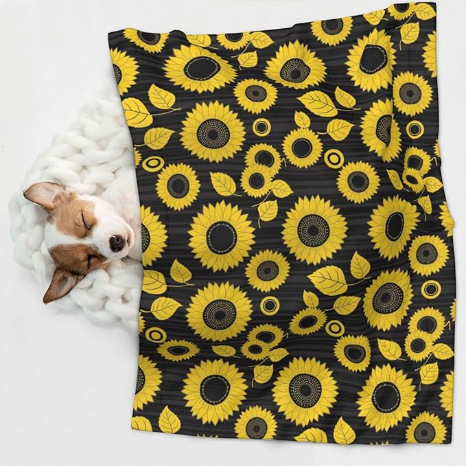 Double Sided Plush Pet Blanket with Cozy Dot Texture and Smooth Reverse, Abstract Yellow Sunflower, Reversible Throw for Dogs Cats on Couches Beds Crates