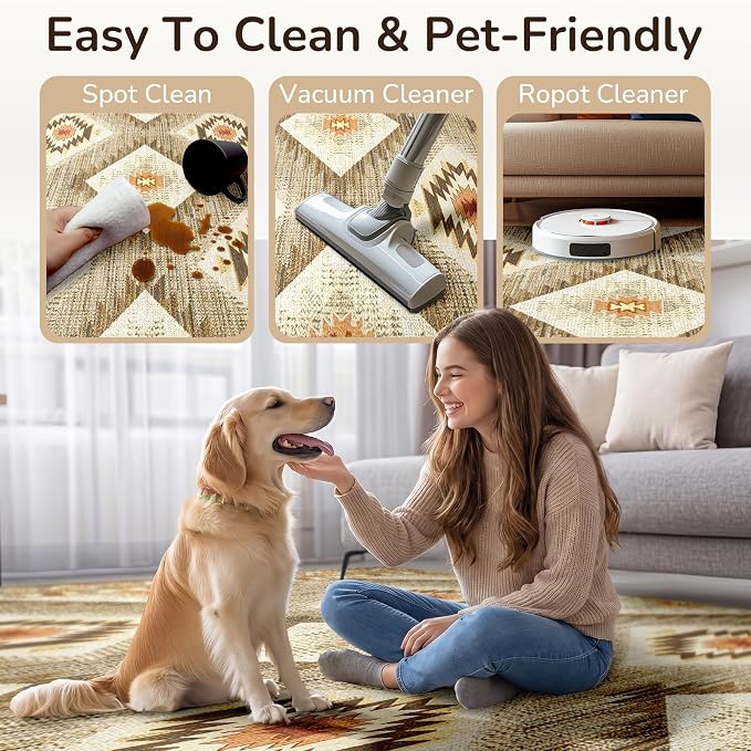 Area Rug 2x8 Rug Machine Washable Non-Slip Low Pile Print Pattern Western Rug