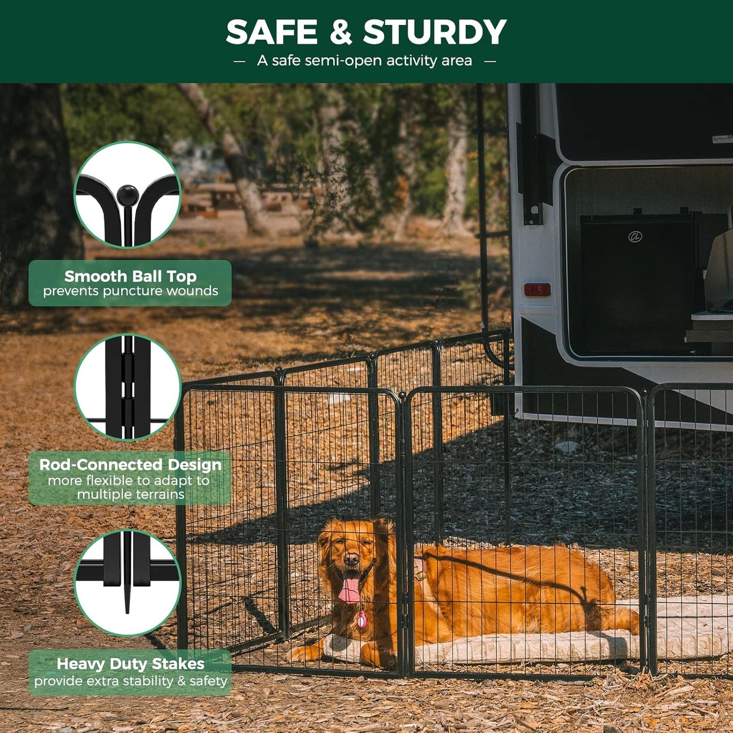 FXW Rollick Unleashed Dog Playpen for Indoor, Yard, RV Camping, 32 inch 48 Panels for Small and Medium Dogs, Black│Patented