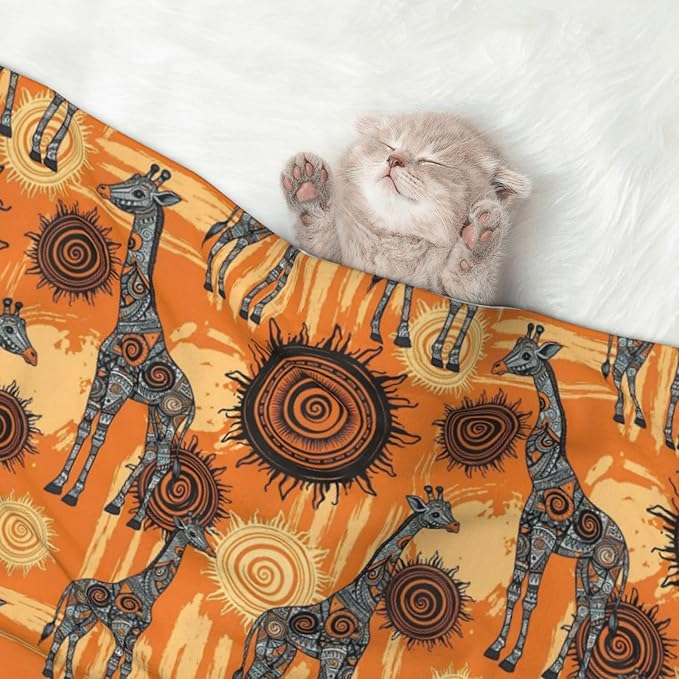 Reversible Plush Throw for Dogs and Cats, Abstract African Giraffe, Double Sided Blanket with Nubby Dot Side and Sleek Side Ideal for Cuddling Nesting Security