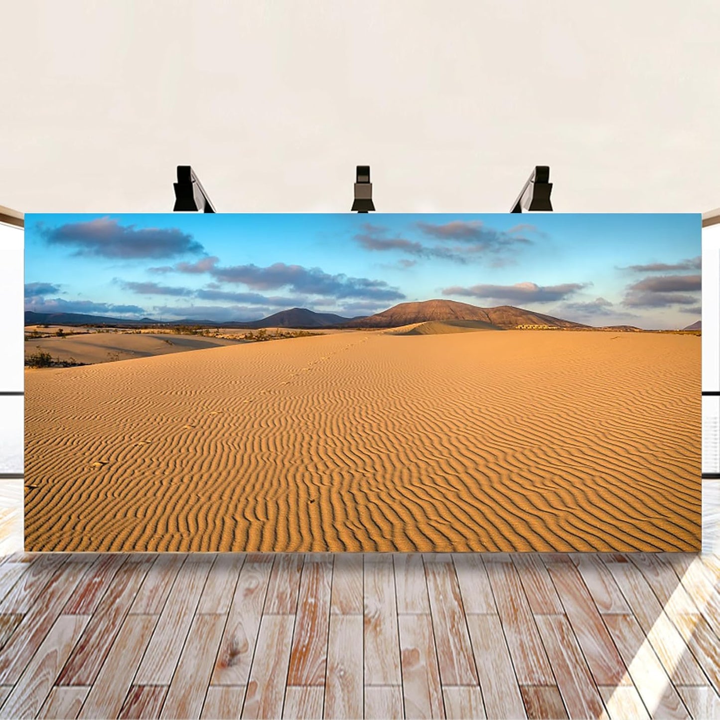 Renaiss 20x10ft Desert Photography Backdrop Golden Ripple Desert Mountain Sand Dunes Blue Sky Gobi Scenery Background Nature Landscape Backgrounds Wilderness Photo Video Shoot Studio Props