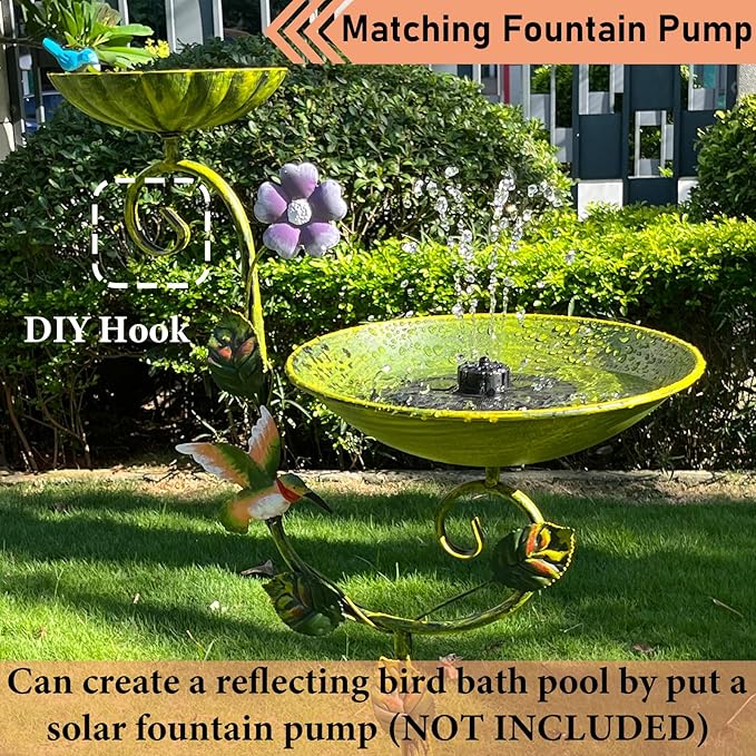 Bird Baths for Outdoors, 58" Tall Free Standing Bird Bath and Feeder Combo, Metal Birdbath with 5-Prong Stake for Outside, Decorative 2 in 1 Birdbaths Feeders for The Garden Yard Lawn