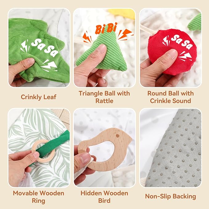 Montessori Baby Play Mat for Early Learning, Tummy Time Playmat, Activity Mat with 5 Development Zones, for Motor Skills & Sensory Development, Baby Essentials Gift