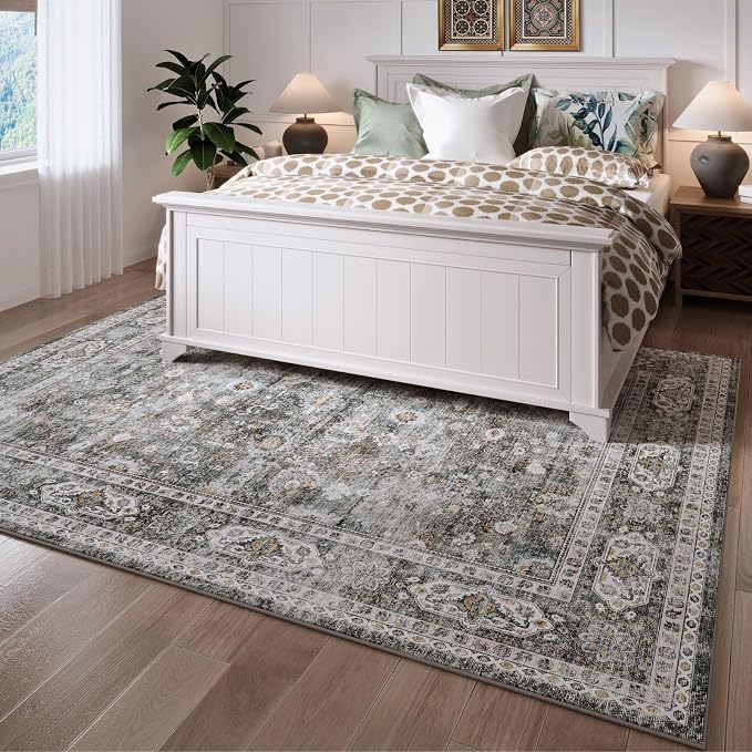 Rugcomf 9x12 Rug Washable Boho Soft Large Area Rug Non-Slip Faux Wool Vintage