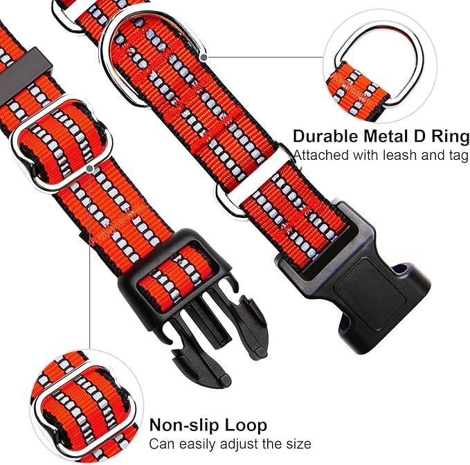 Martingale Dog Collar, Adjustable Nylon Reflective Collar with Quick Release Buckle (Bright Orange, Medium)