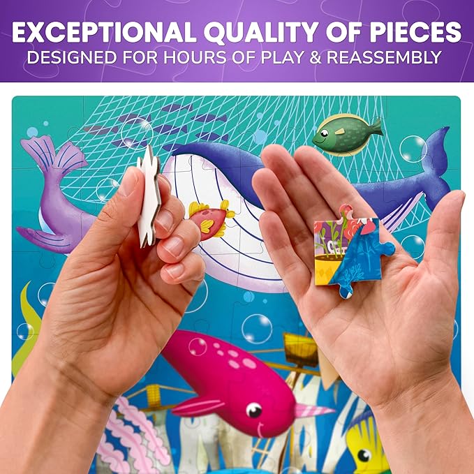 QUOKKA Puzzles for Kids Ages 4-6 – 4 x 48 Pieces Jigsaw Puzzles for Toddlers 3-5 – Toy for Learning Insects, African, Ocean Animals – Educational Game for Boy and Girl 2-4 Year Old - Improved Version