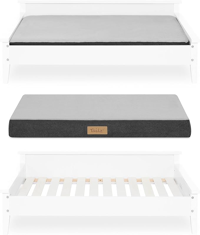 Wooden Dog Bed with Water-Resistant Mattress, Larget to Extra Large Elevated Pet Bed with Calming Pet Mattress, Greenguard Gold Certified, Modern Dog Couch, Winston - TailZzz