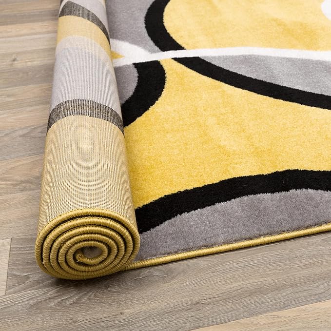 Rugshop Contemporary Abstract Circles Easy Maintenance for Home Office,Living Room,Bedroom,Kitchen Soft Runner Rug 2' x 10' Yellow