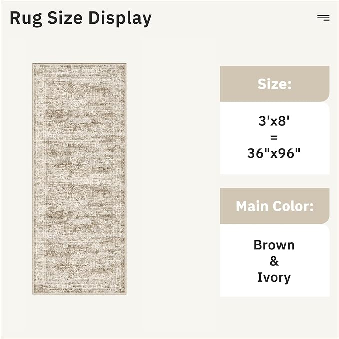 Soalmost Runner Rug 3x8 Washable Non-Slip Hallway Runner Rugs