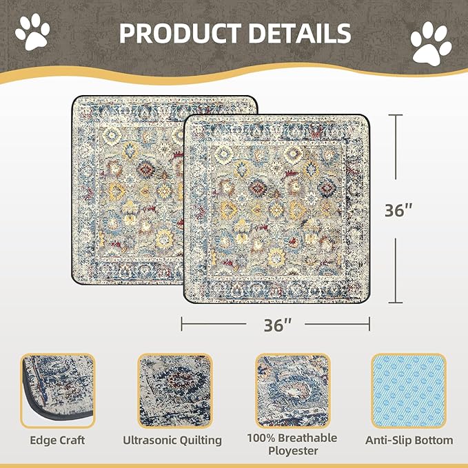 Washable Pee Pad for Dogs 2 Pack, 36" x 36" Reusable Puppy Pads Waterproof Dog Rugs, Super Absorbent, Leakproof, Dog Crate Pad, Playpen Mat, Whelping Pads, Vintage