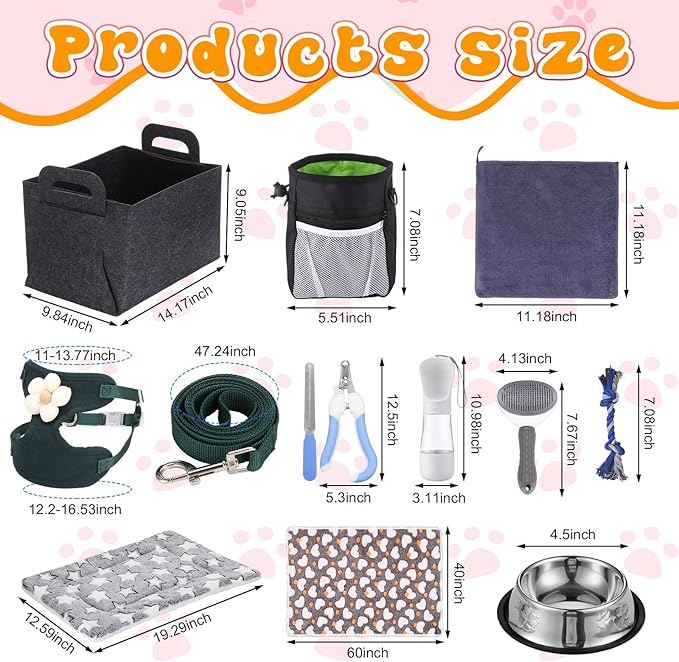 Abbylike 50 Pcs Puppy Supplies Starter Kit for Small Dogs Puppy Essentials Includes Leash, Bowls, Teeth Brushes, Water Bottle, and More Accessories for Dogs Pet Day Welcome Gift(Black)