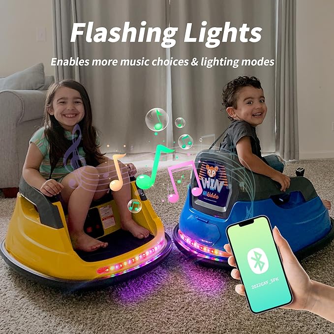 Baby Bumper Car, 6V Electric Kids Bumper Car for Toddlers with Remote Control, Bluetooth - Yellow