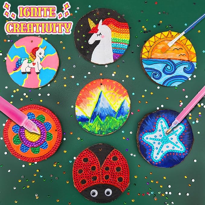 klmars Kids Wooden Painting Kit-Glow in The Dark-Arts & Crafts Gifts for Boys Girls Ages 5-12-Craft Activities Kits - Creative Art Toys for 5, 6, 7, 8, 9, 10, 11 & 12 Year Old Kids