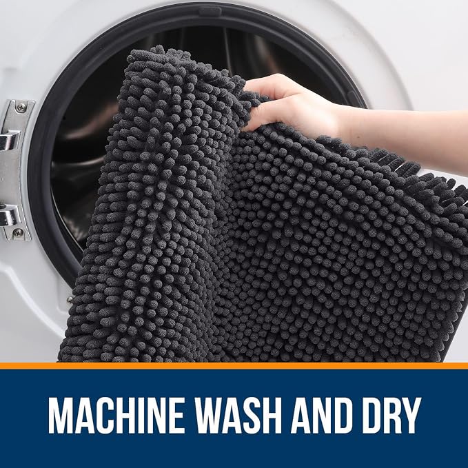 OLANLY Bathroom Rugs 34x21, Extra Soft Absorbent Chenille Bath Rugs, Rubber