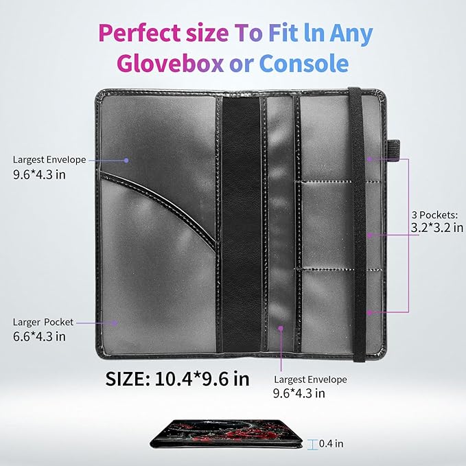 Car Registration and Insurance Holder,Leather Insurance License and Registration Card Holder for Car Glove Box, Auto Truck Document Holder Organizer for Men Women-Moon with Red Rose Flower