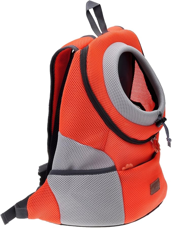Mogoko Airline Approved Cat Dog Backpack, Puupy Pet Carrier Front Bag with Breathable Head Out Design and Double Mesh Padded Shoulder for Outdoor Travel Hiking (M, Orange)