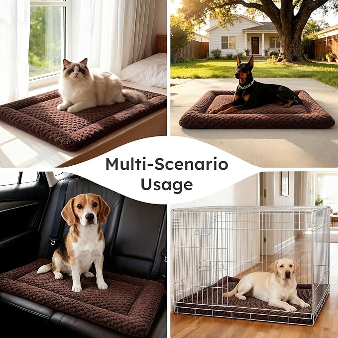 Dog Bed Mat, Dual-Sided Dog Crate Bed Mat - Ultra Soft & Machine Washable Kennel Pad for Small Dogs, All-Season Comfort Pet Bed for Crates, Travel, and Home, Brown, 24 x 16 Inch