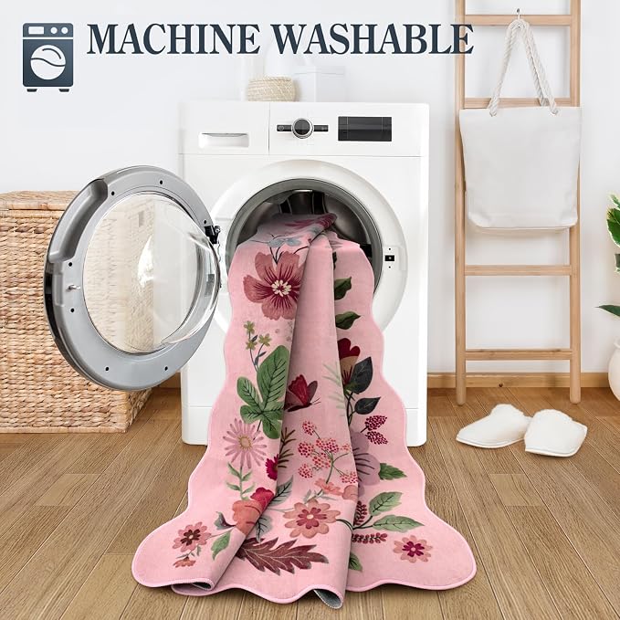 Lahome Floral Washable Rugs, 4X6 Pink Rugs