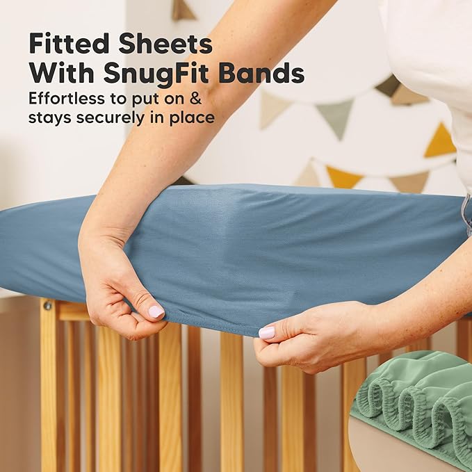 Waterproof Crib Mattress Protector Cover Fitted - 2-Pack Quiet Baby Crib Mattress Pad Sheets, 52" x 28" Soft Quilted Cotton Baby Sheet, Machine Washable, Easy Fit, Durable (Lagoon/Quin)