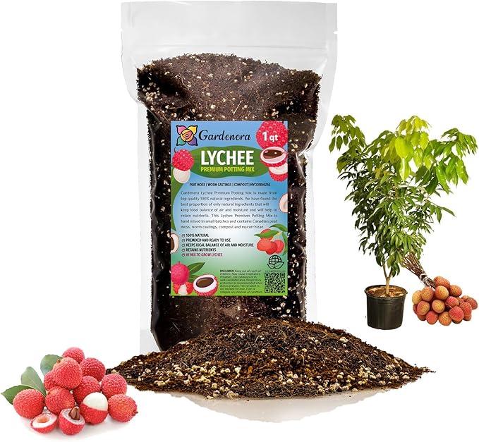 GARDENERA Premium Lychee Potting Soil Mix - Perfect Balance of Nutrients, Drainage, and Aeration for Thriving Lychee Trees - 1 Quart