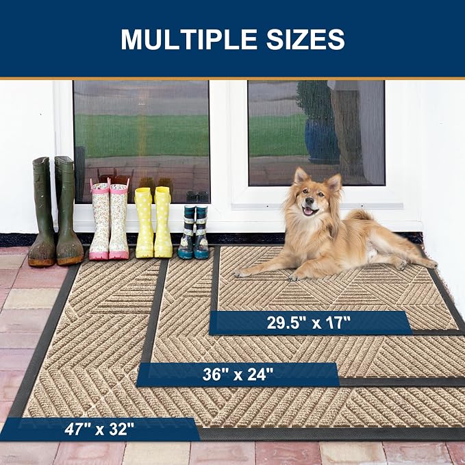 Smiry Front Door Mat Outside Entrance, Heavy Duty Sturdy Natural Rubber Doormat