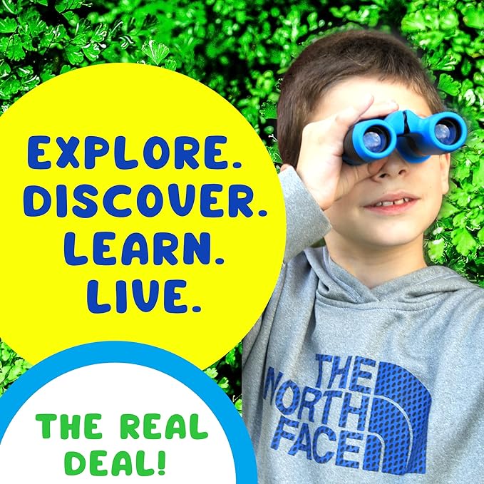 Kids Binoculars 8x21- Kids Gift Aged 3-12, Shock Proof Compact Binoculars for Child Set- Neck Strap, Compass, Carabiner, Case- High-Resolution Optics Boy & Girl Gift Toy for Bird Watching, Camping