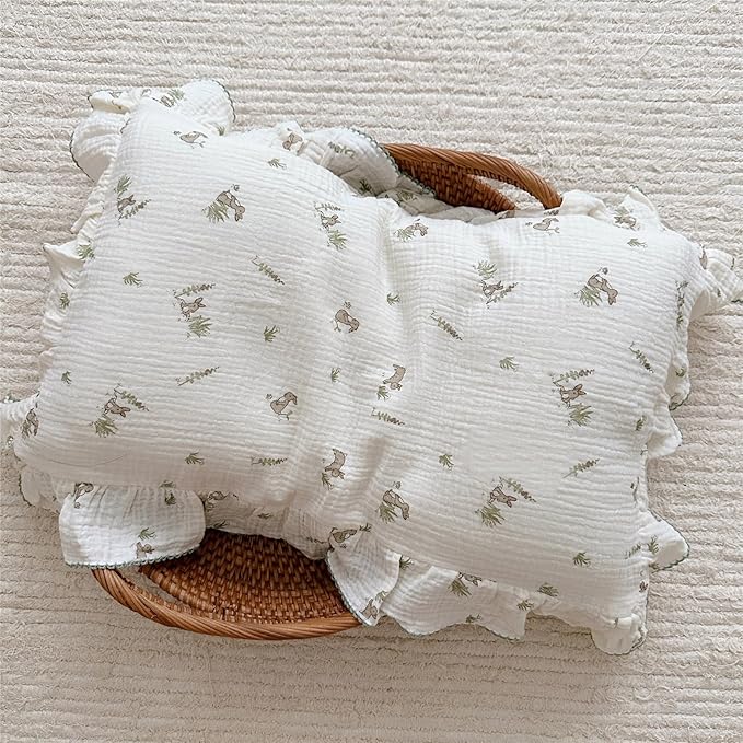 BuLuTu Muslin Toddler Pillowcase for Toddler Bed, Soft Breathable Standard Size Pillow Cover 20"x26", Animal Gray Bunny Toddler Pillow Case for Girls Boys Kids 1 2 3 4 5 6 Year Old, Envelope Closure