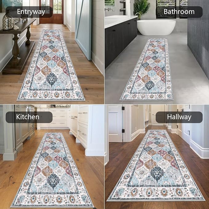 HEBE Hallway Runner Rug 2'8"x8' Washable Vintage Distressed Area Rugs Non Slip