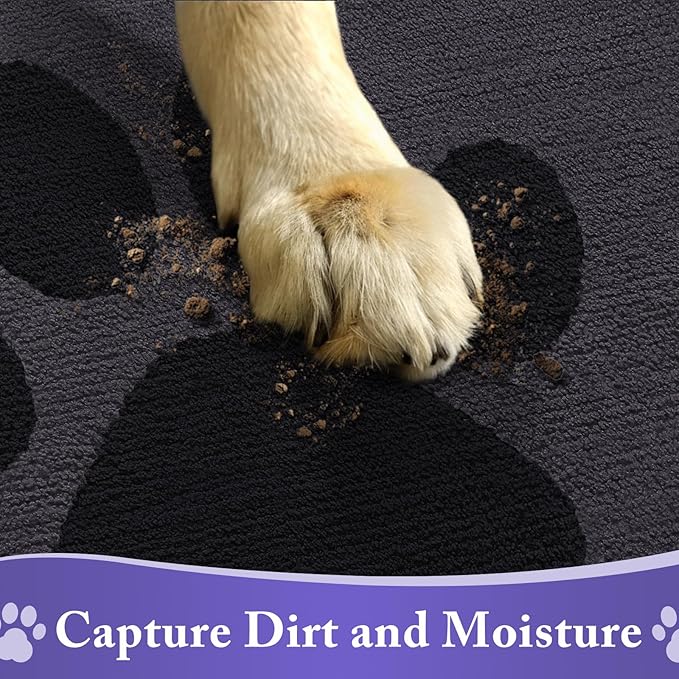 Buganda Dog Door Mat for Muddy Paws, Absorbent Dirt Trapper Non Slip Indoor Doormats, Washable Low-Profile Mat for Mud Dogs, Entryway Carpet for Inside Floor (36x24 Inches, Black)