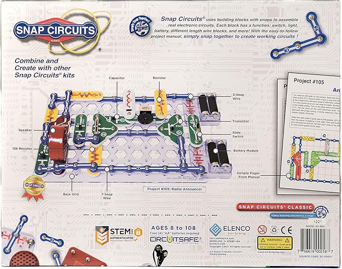 Snap Circuits Classic SC-300 Electronics Exploration Kit | Over 300 Projects | Full Color Manual Parts | STEM Educational Toy for Kids 8+ 2.3 x 13.6 x 19.3 inches (Pack of 6)