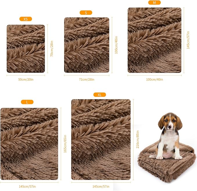 Waterproof Dog Calming Blanket Brown Long Faux Fur Pet Throw Blankets for Couch Sofa Bed Cover Washable(Brown,L-65x57in)