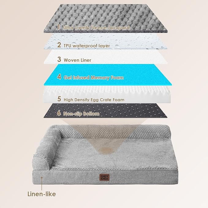 EHEYCIGA XL Dog Bed Memory Foam for Crate, Extra Large Dog Bed Orthopedic with Washable Removable Cover, Waterproof Pet Sofa Couch XLarge Size Dogs, 41x27x6.5, Grey