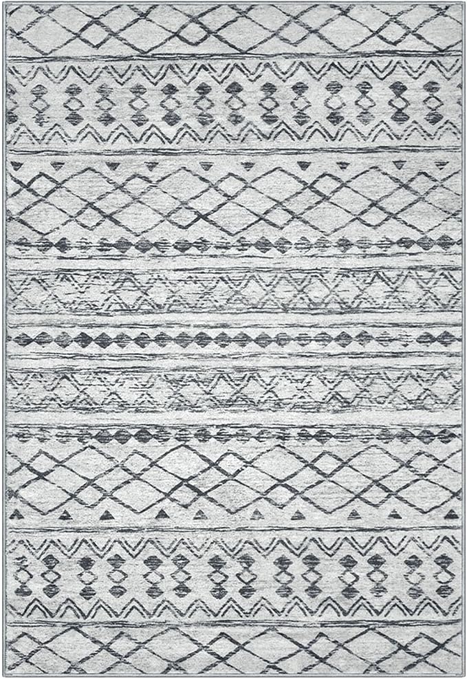 KUTA Bedroom Boho Rug 4x6 Grey, Moroccan Washable Area Rugs Non Slip, Ultra