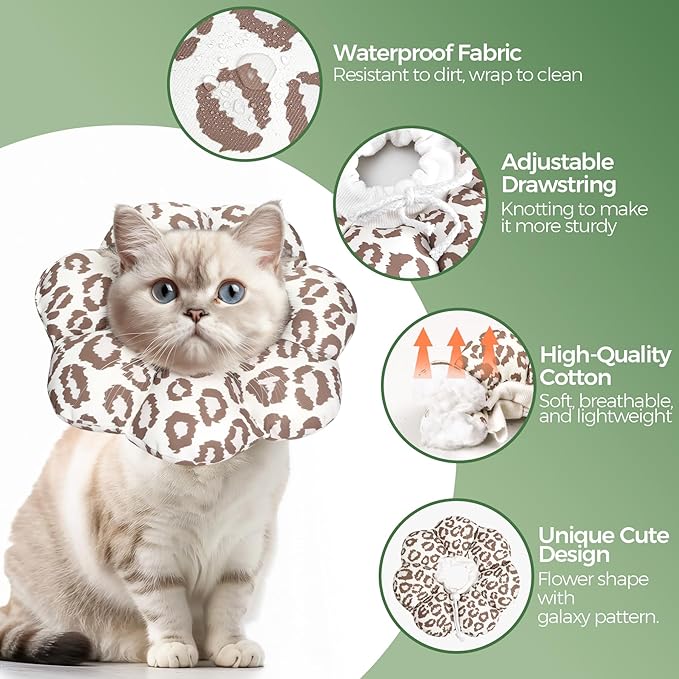 ComSaf Cat Cone Collar Soft - Cat Cones to Stop Licking e Collar for Cats After Surgery, Elizabethan Collar for Kitten Recovery, Comfortable Soft e Collar Cone for Medium Cats, Brown Leopard, M