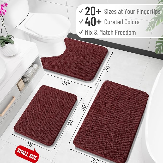 OLANLY Large Bathroom Rugs 40x24, Soft Absorbent Chenille Bath Rugs, Rubber