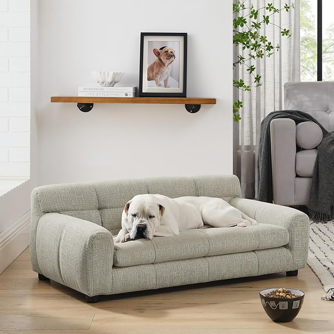 Human Dog Bed with Armrests & Backrest, Cave Dog Bed for Large Dogs, Comfortable Linen Upholstery, Short Sofa Legs for Easy Access, Durable, Stylish Camas para Perros, 38"x14.5"x22" (Beige)